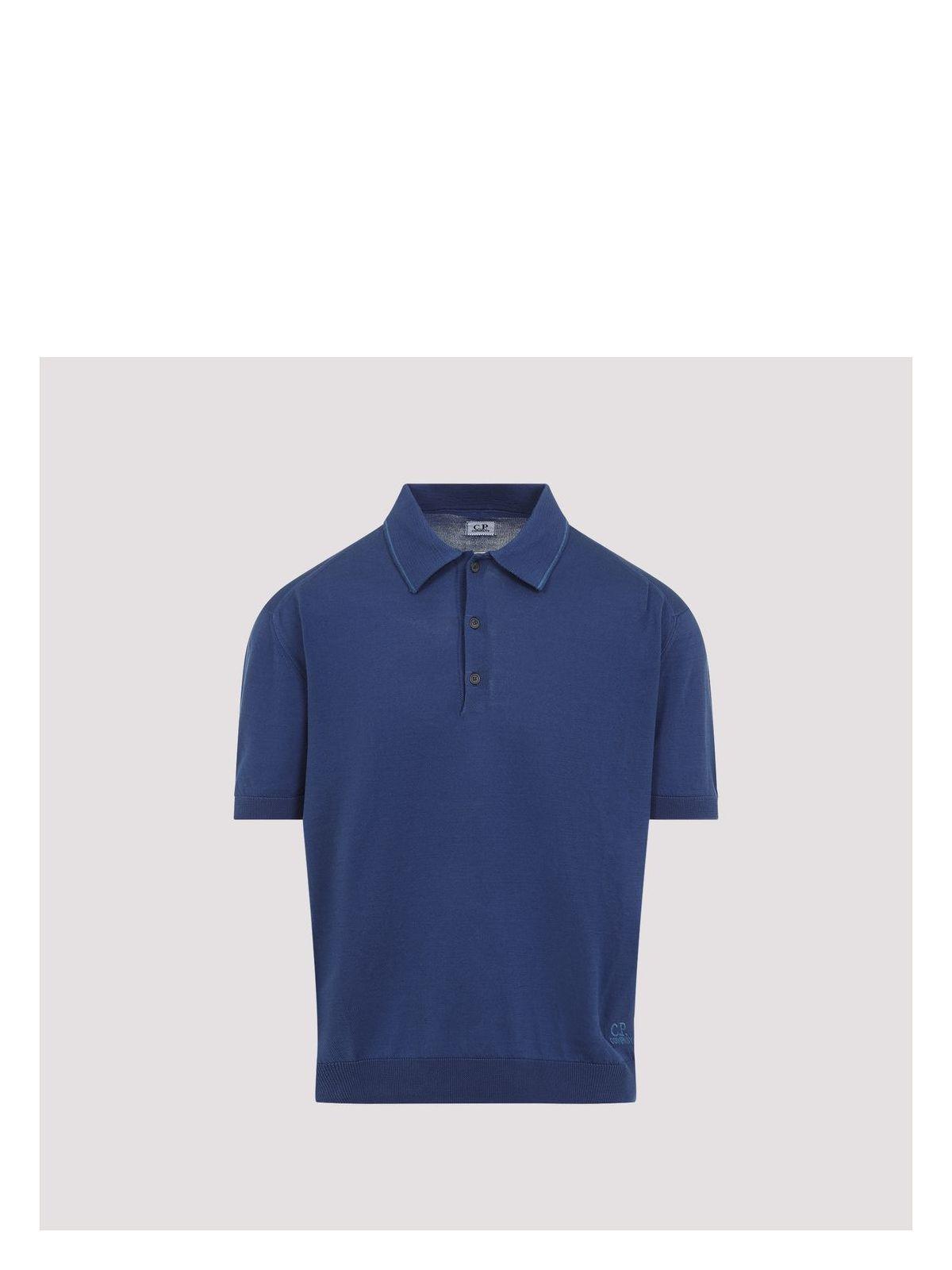 C.p. Company Men's Buttoned Knit Polo T-Shirt in Blue