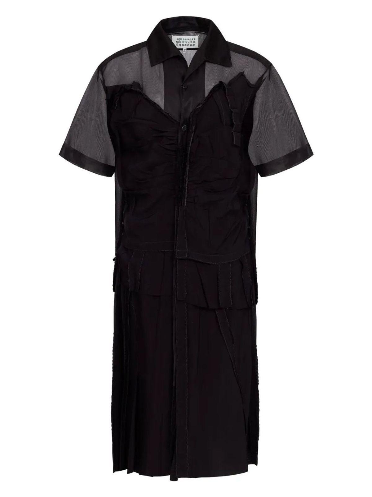 Maison Margiela Layered Midi Dress, Midi Polo Dress, Mesh Shirt Dress, Black Polyester Dress