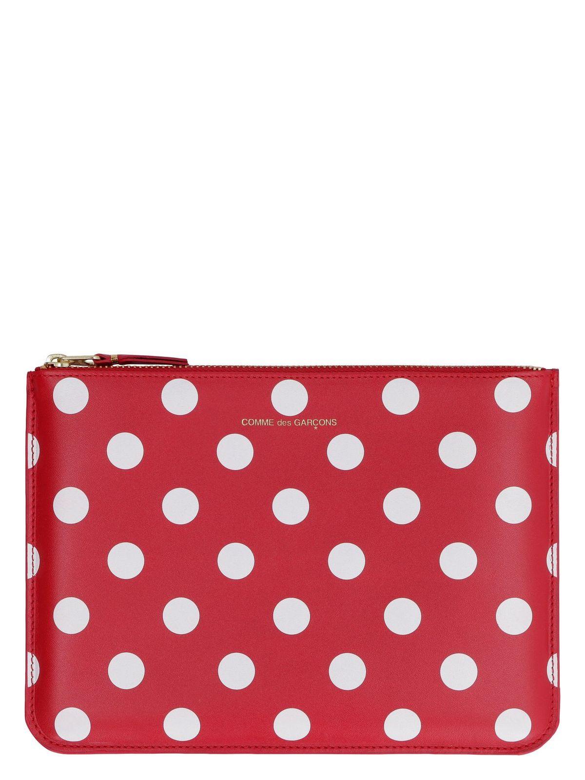 Comme Des GarÃ§ons Wallet Comme Des Garçons Wallet Logo Detail Flat Leather Pouch in Red