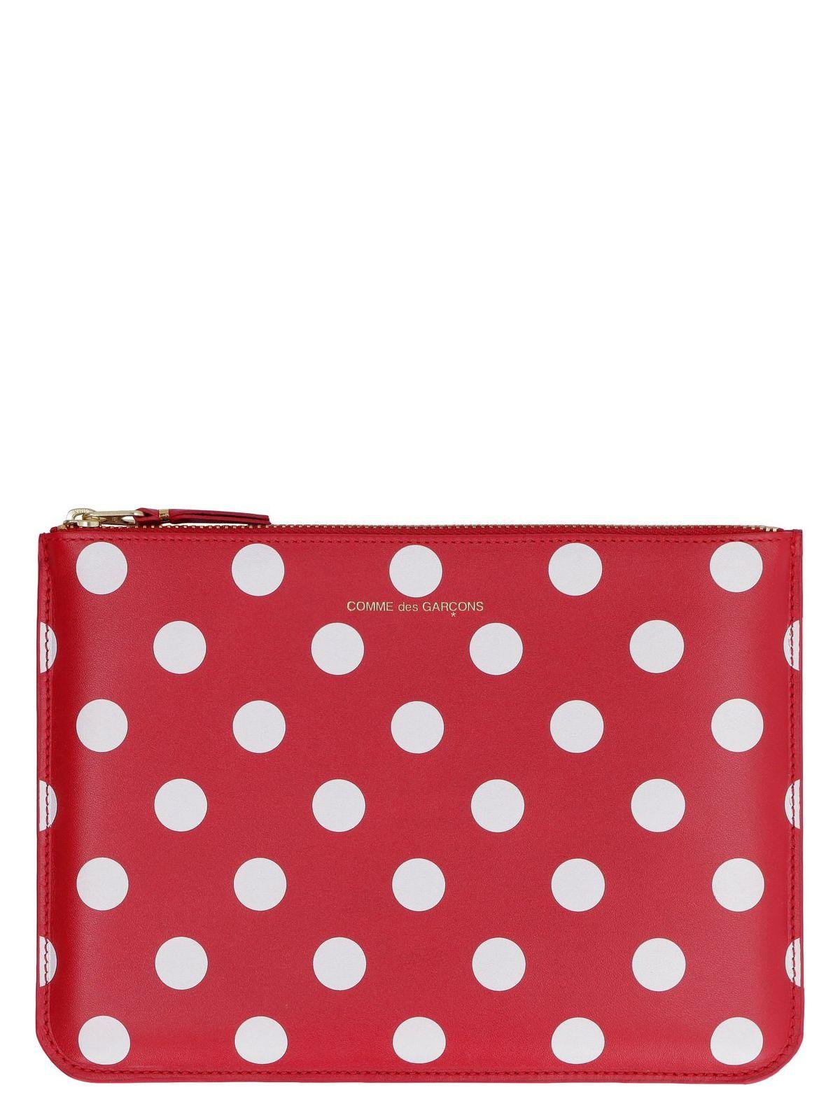 Comme Des GarÃ§ons Wallet Comme Des Garçons Wallet Logo Detail Flat Leather Pouch in Red