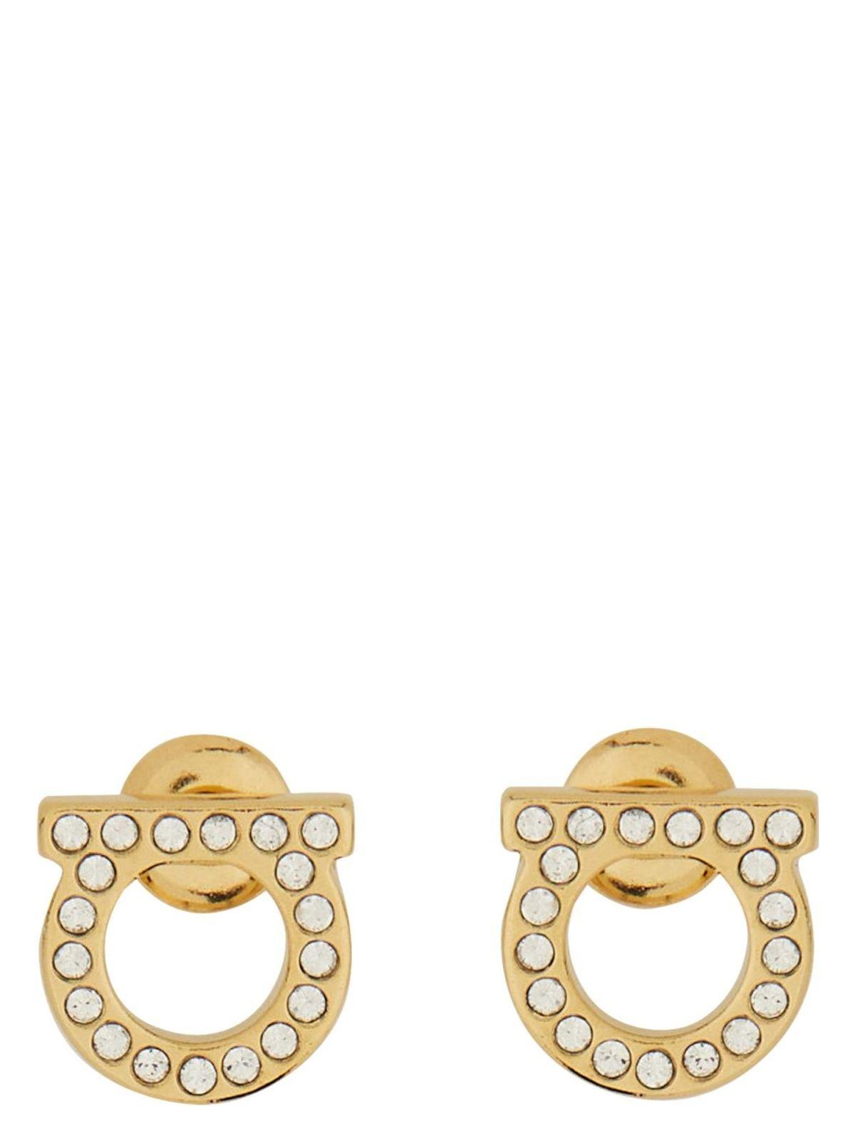 Ferragamo Women's Gancini Crystals Earrings and Mini Gold Strass Stud Earrings