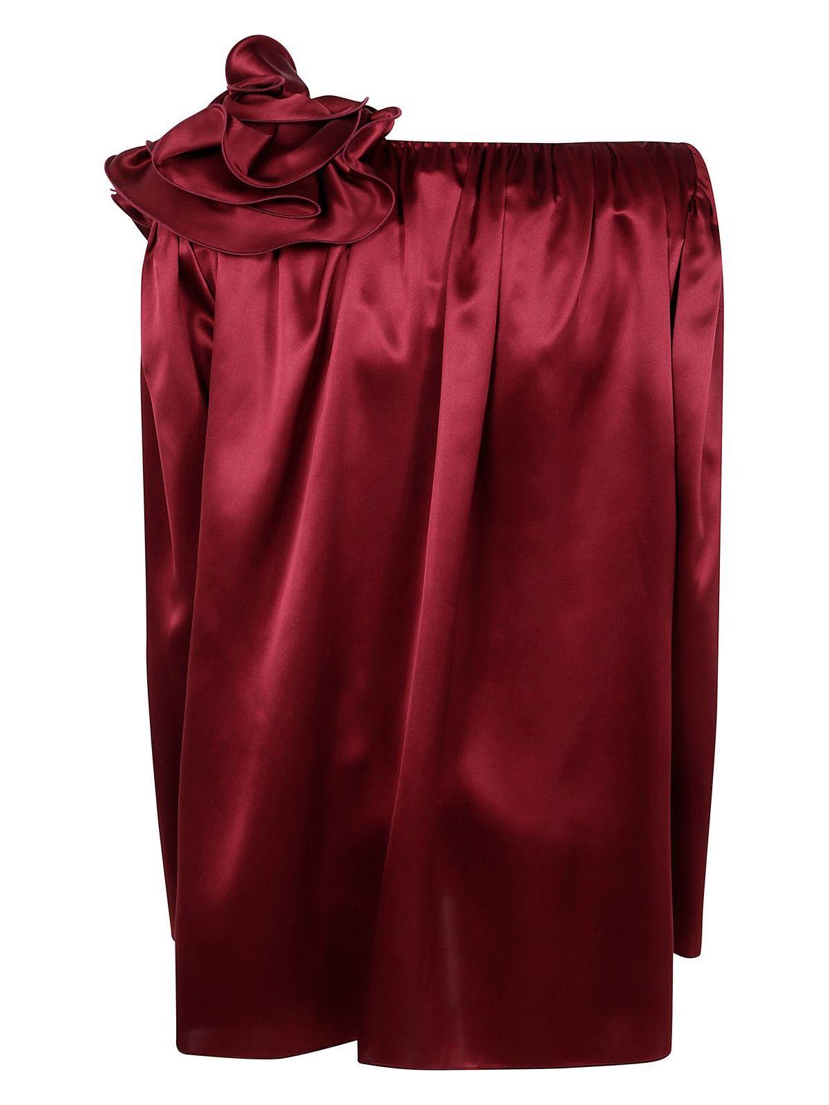 Magda Butrym Women's Satin Blouse Shirt in Red with Rose Detail