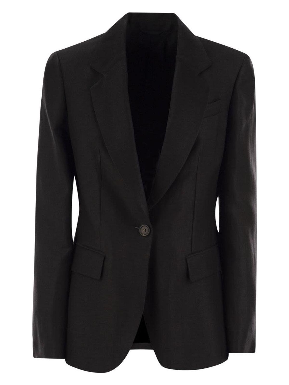 Brunello Cucinelli Women's Linen Fluid Jacket With Shiny Details in Black