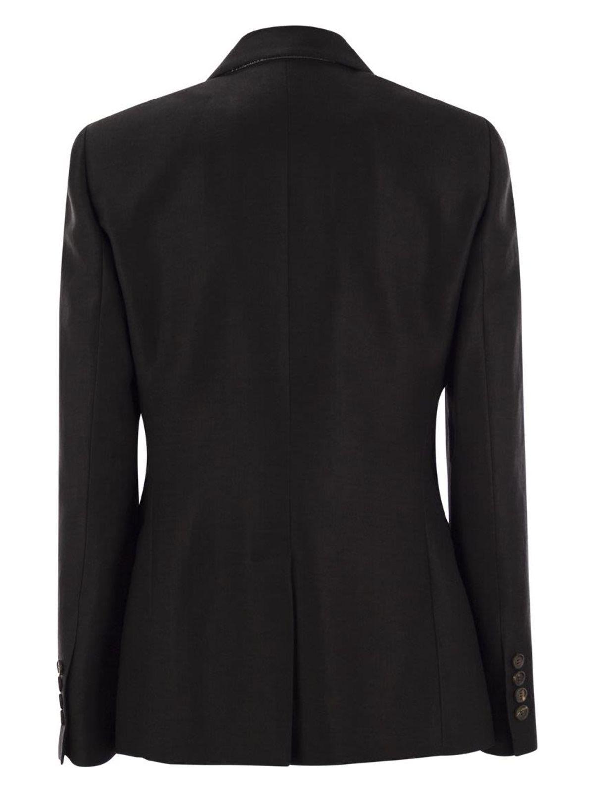 Brunello Cucinelli Women's Linen Fluid Jacket With Shiny Details in Black