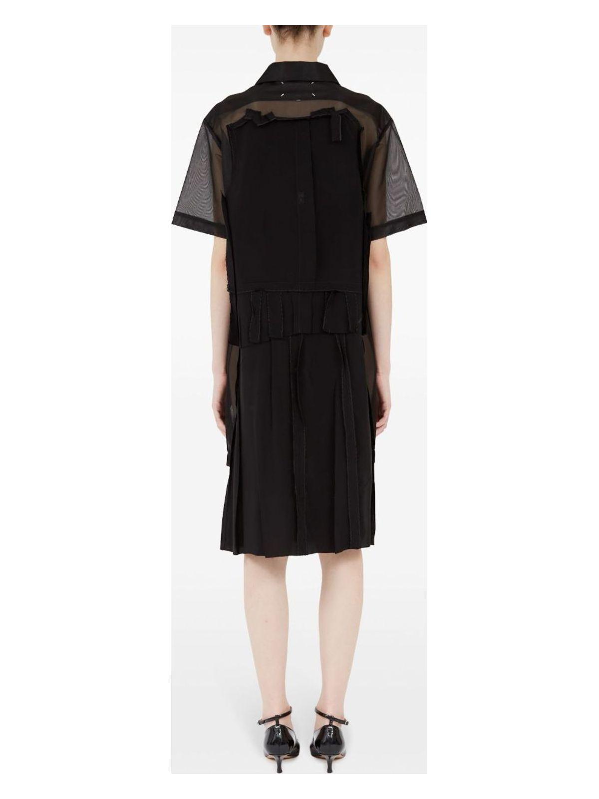 Maison Margiela Layered Midi Dress, Midi Polo Dress, Mesh Shirt Dress, Black Polyester Dress
