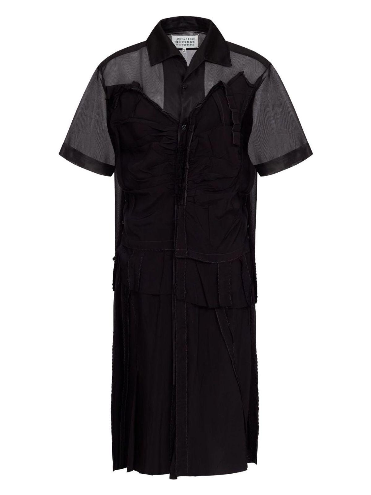 Maison Margiela Layered Midi Dress, Midi Polo Dress, Mesh Shirt Dress, Black Polyester Dress