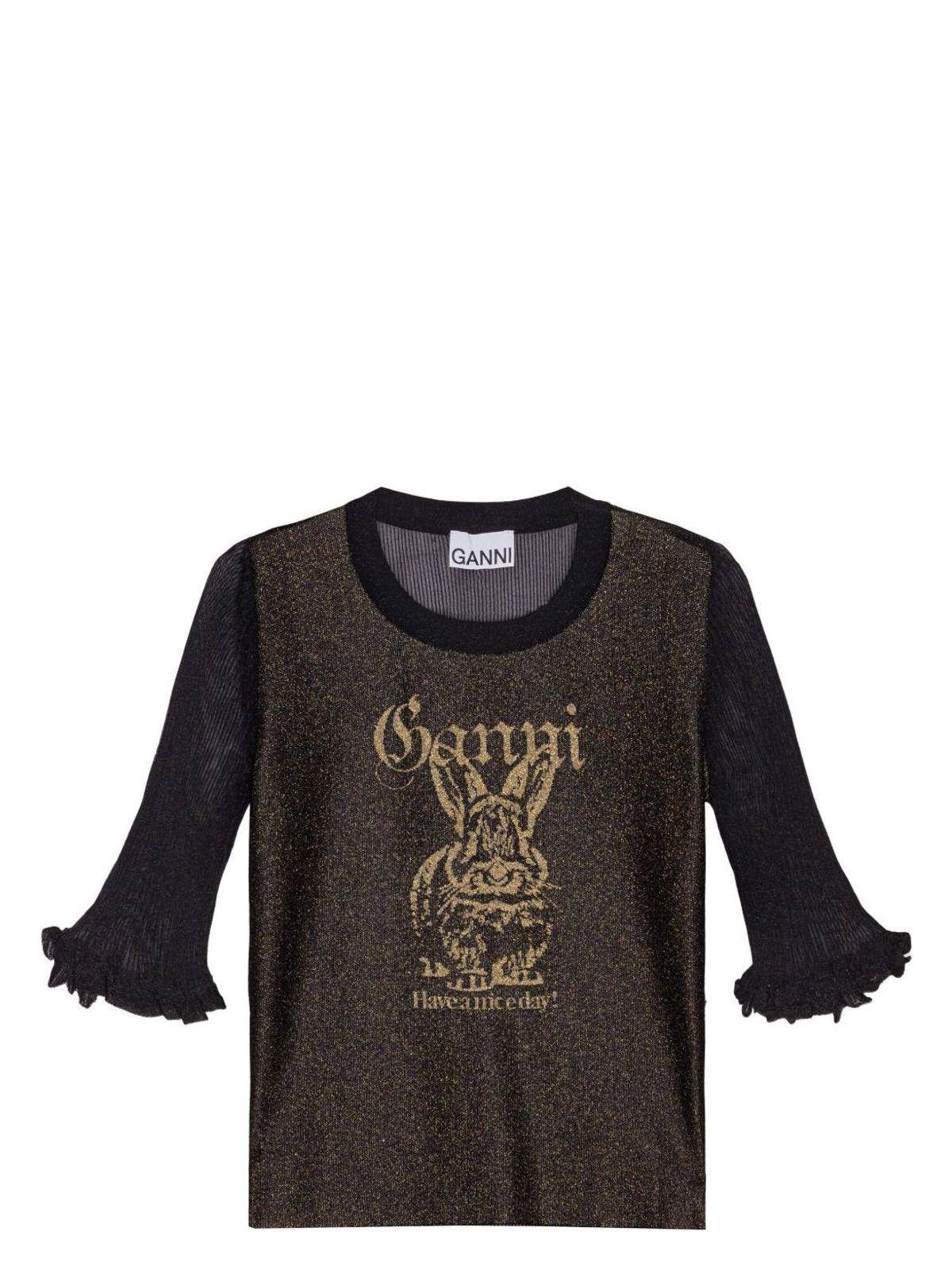 Ganni Women's Bunny Crewneck Top in Black