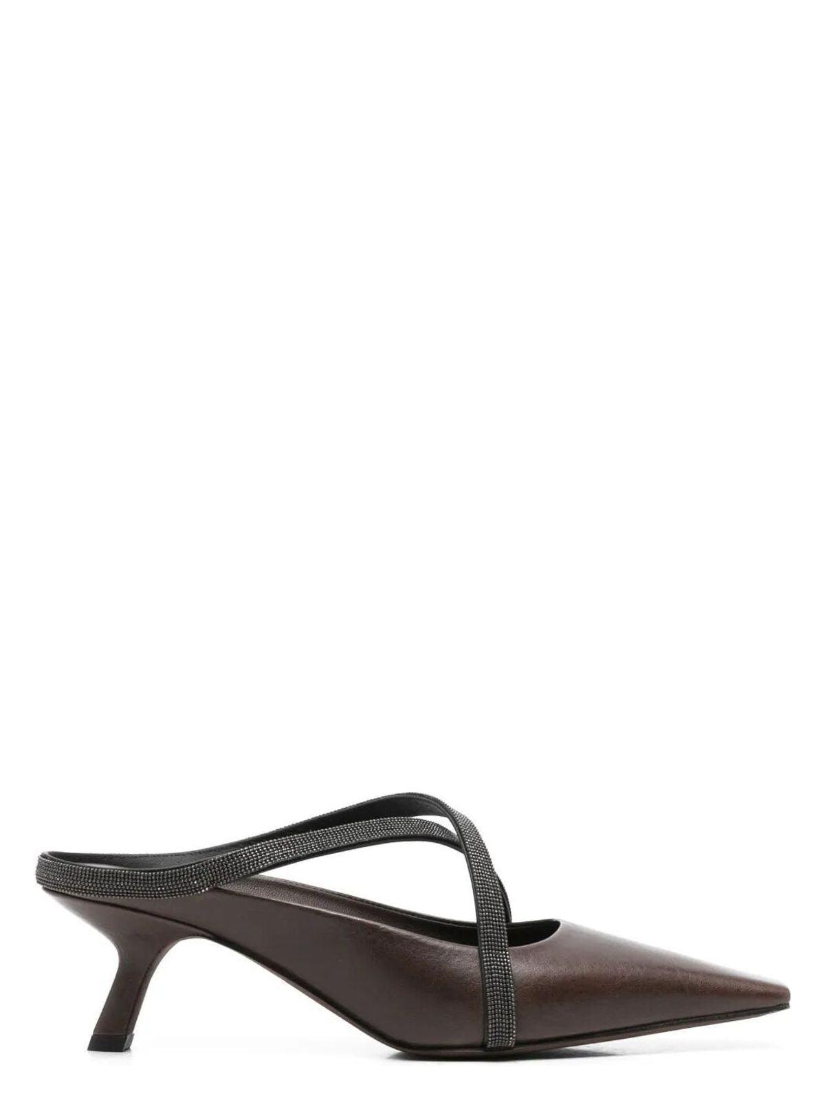 Brunello Cucinelli Women's Square Pointed Sandals in Brown