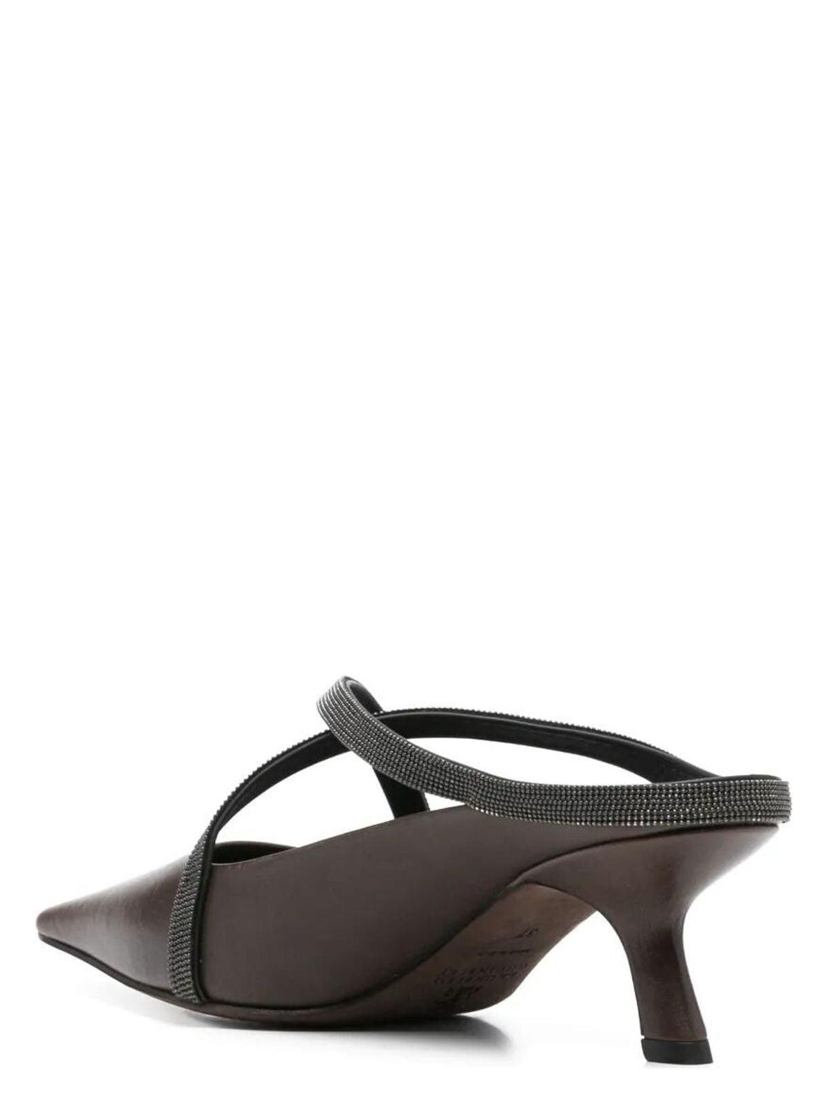 Brunello Cucinelli Women's Square Pointed Sandals in Brown