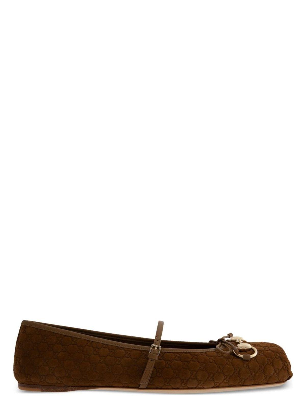 Gucci Women's Horsebit 1955 Suede Leather Ballets in Leather Brown