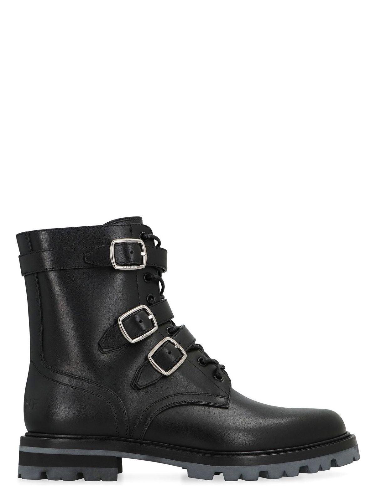 Celine Maggie Leather Lace-Up Boots in Black