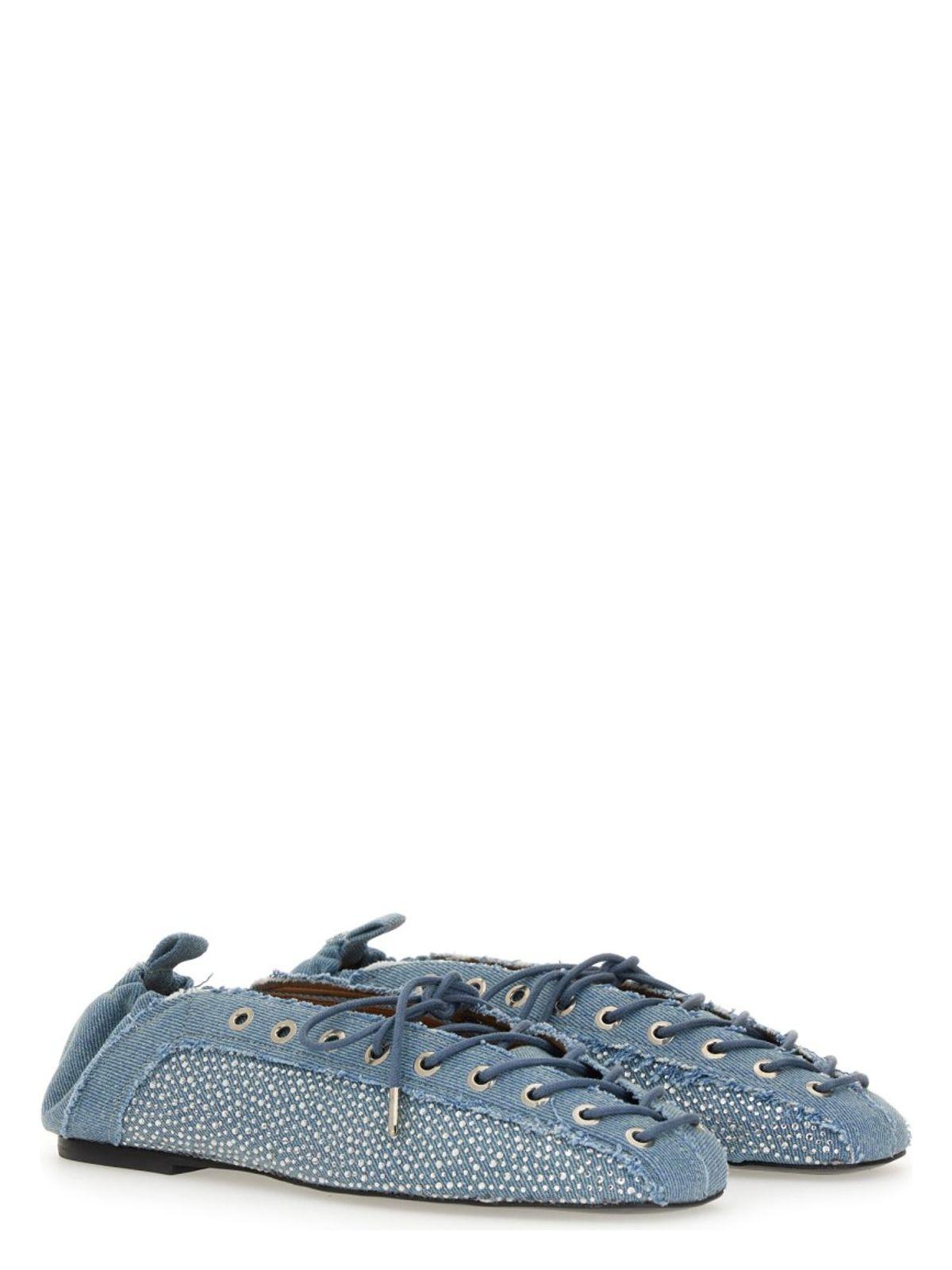 Ganni Women's Eyelets Ballerina Flat Shoes in Blue