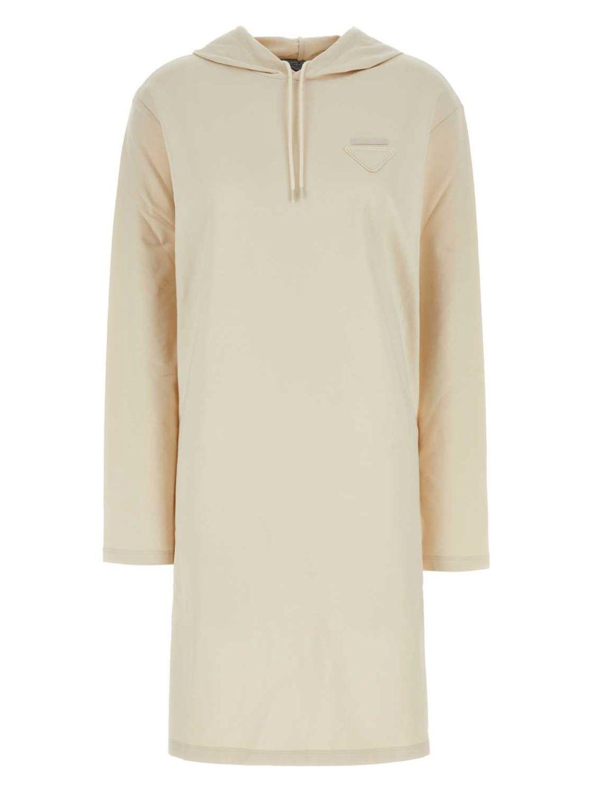 Prada Cream Stretch Cotton Sweatshirt Dress