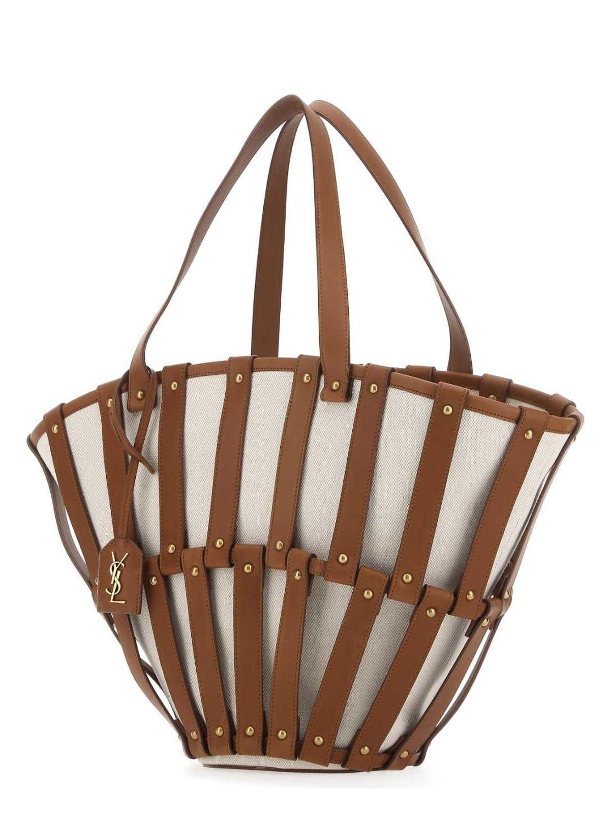 Saint Laurent Two-Tone Canvas and Leather Medium Beatrix Shopping Bag