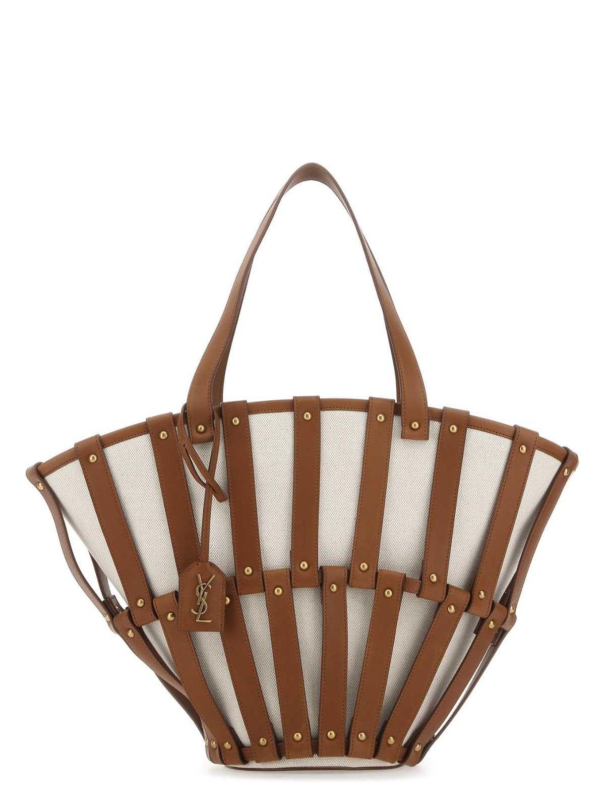 Saint Laurent Two-Tone Canvas and Leather Medium Beatrix Shopping Bag