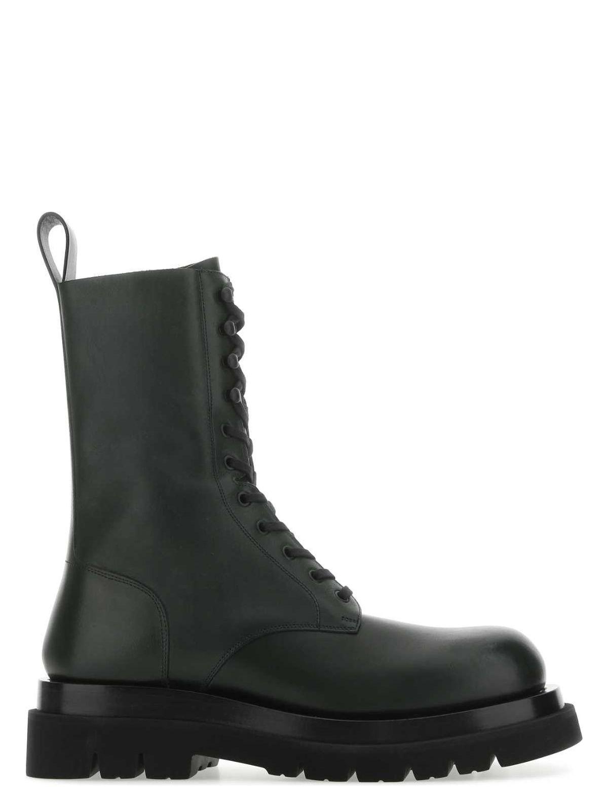 Bottega Veneta Bottle Green Leather Lug Ankle Boots