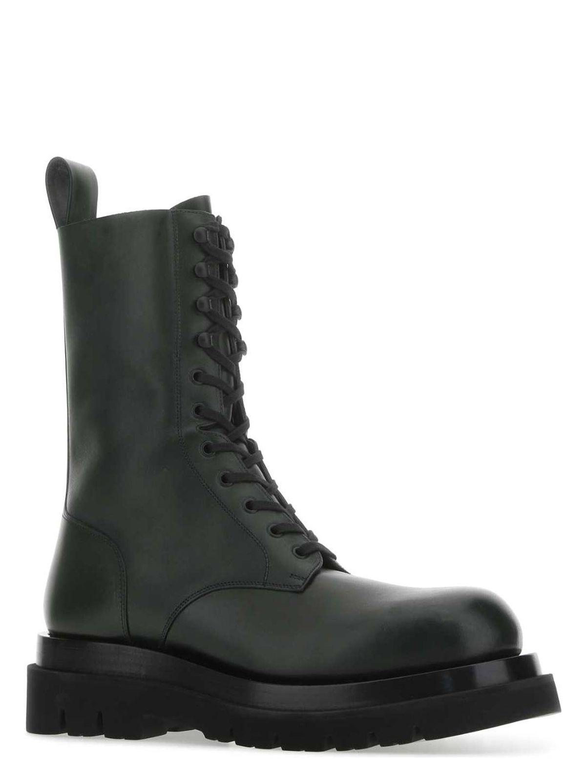 Bottega Veneta Bottle Green Leather Lug Ankle Boots