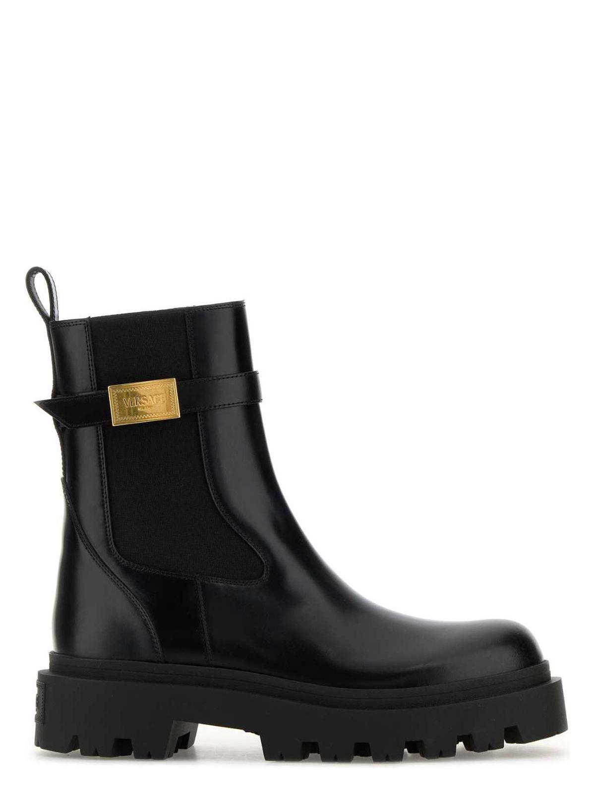 Versace Black Leather Alba Ankle Boots