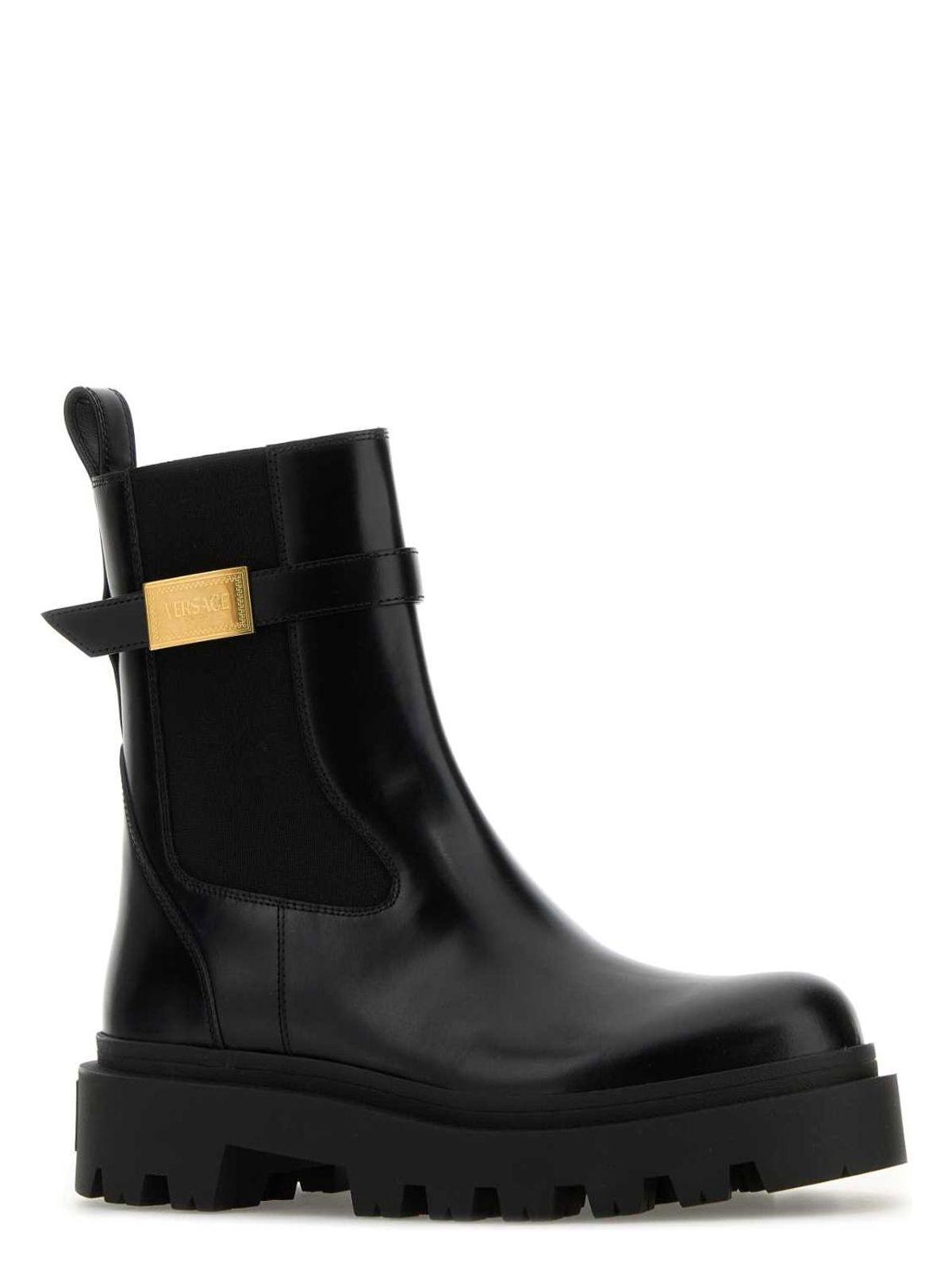 Versace Black Leather Alba Ankle Boots