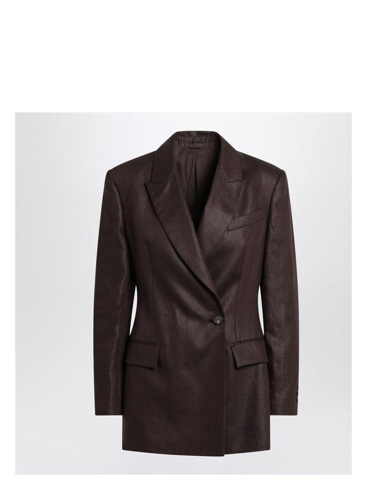 Brunello Cucinelli Women's Shiny Linen Twill Jacket in Brown