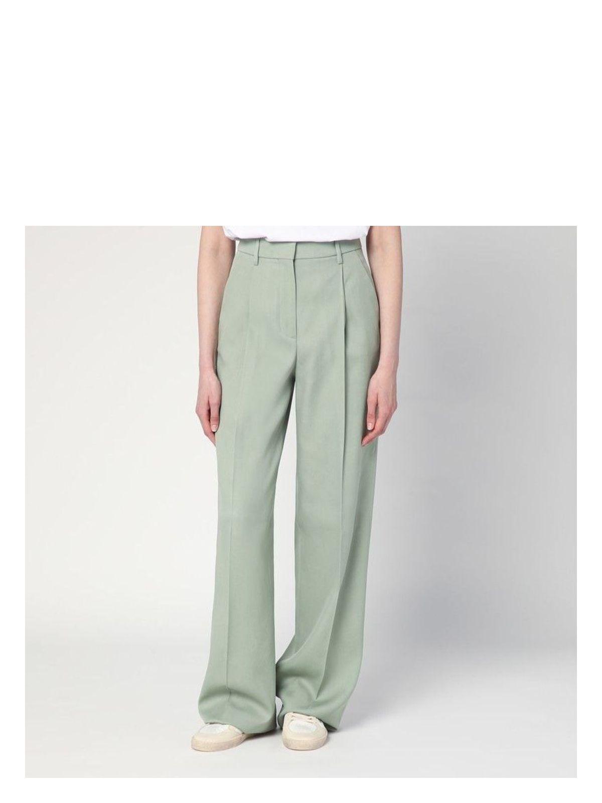 Golden Goose Women's Wide-Leg Light Wool Trousers in Green