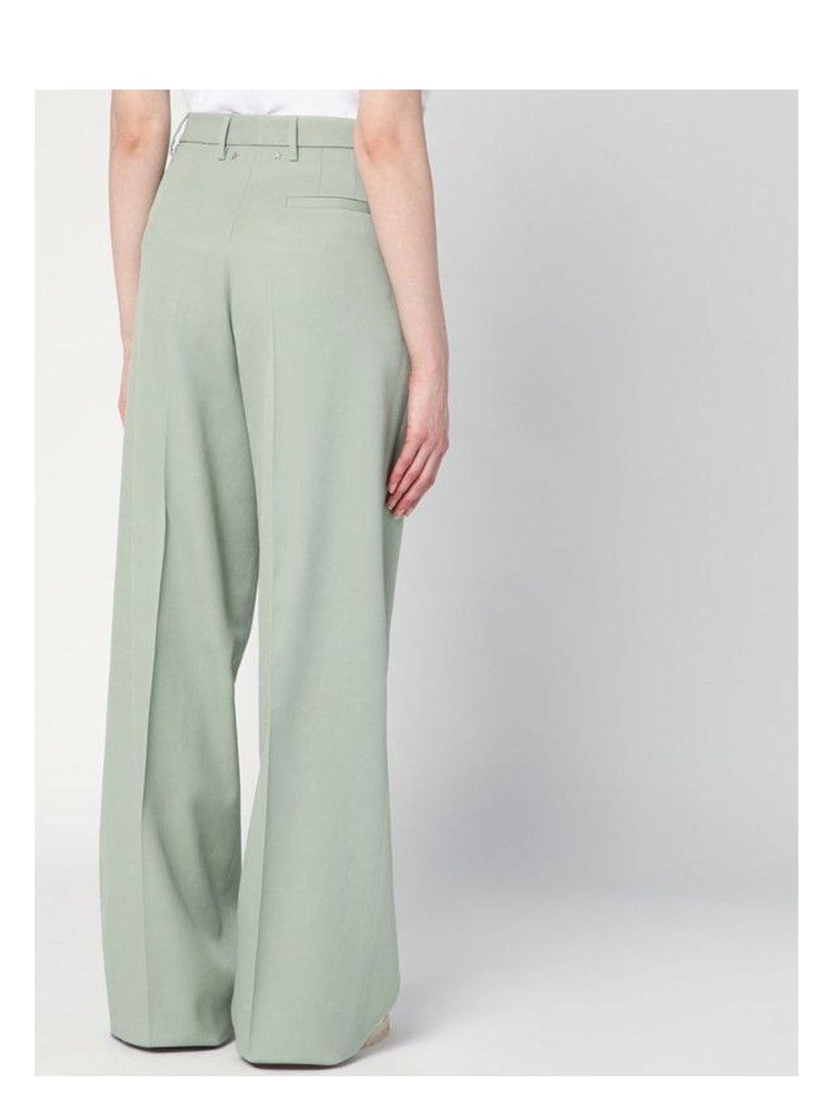 Golden Goose Women's Wide-Leg Light Wool Trousers in Green