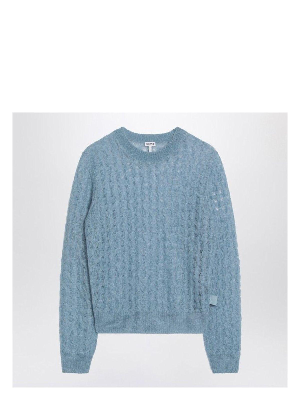 Loewe Women's Sky Blue Perforated Sweater In Mohair Blend