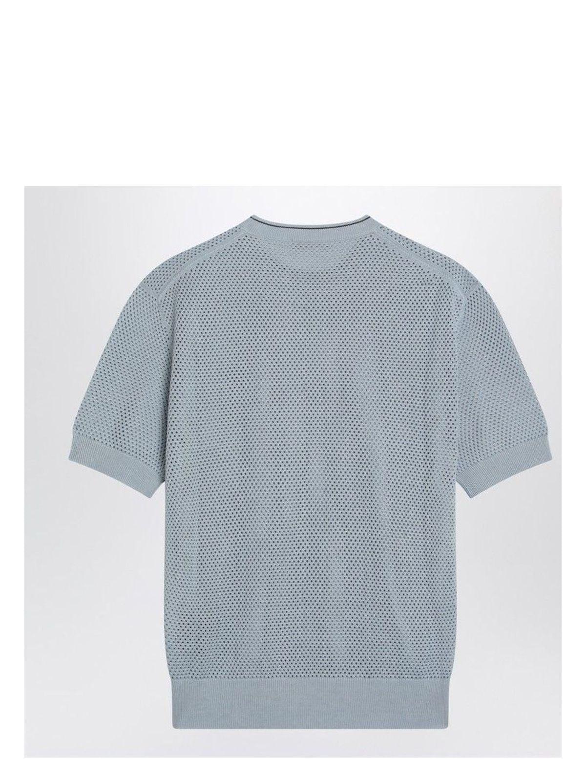 Prada Men's Short-Sleeved Perforated Shirt in Light Blue