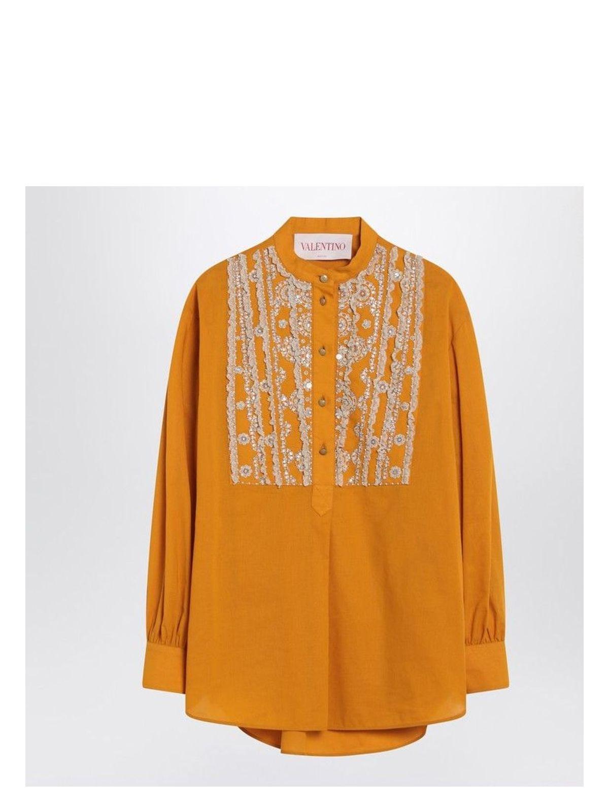 Valentino Women's Ochre Shirt With Beads And Lace in Yellow