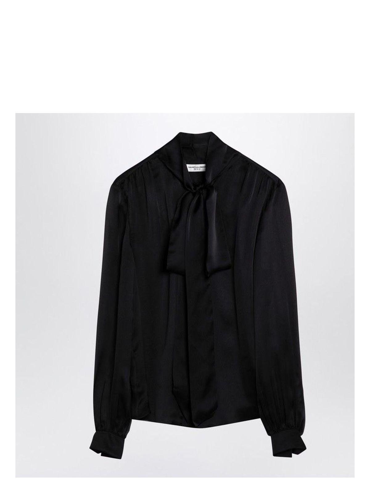 Saint Laurent Women's Silk Shirt With Bow At Neck in Black
