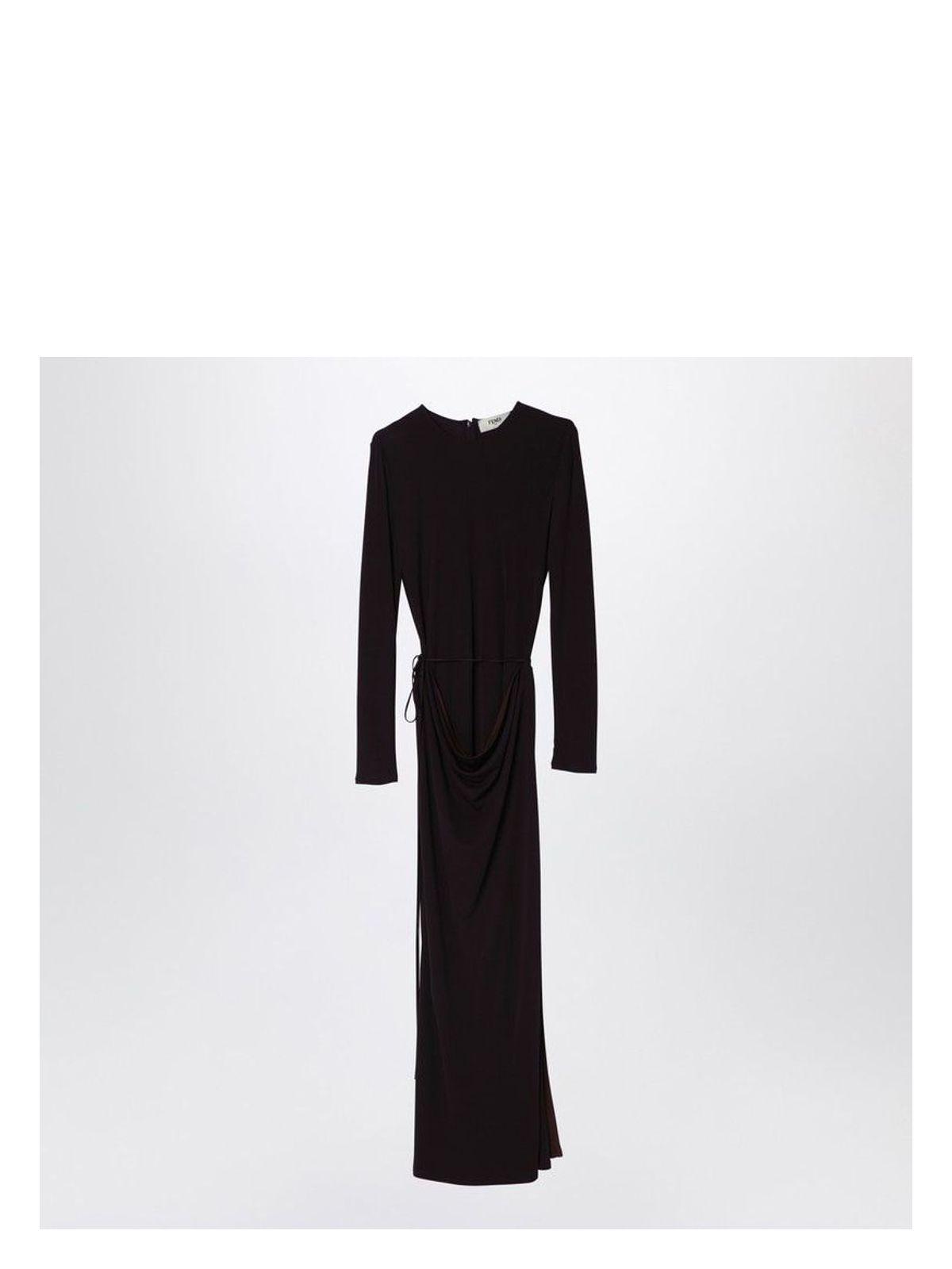Fendi Women's Draped Long Dress in Dark Purple Jersey