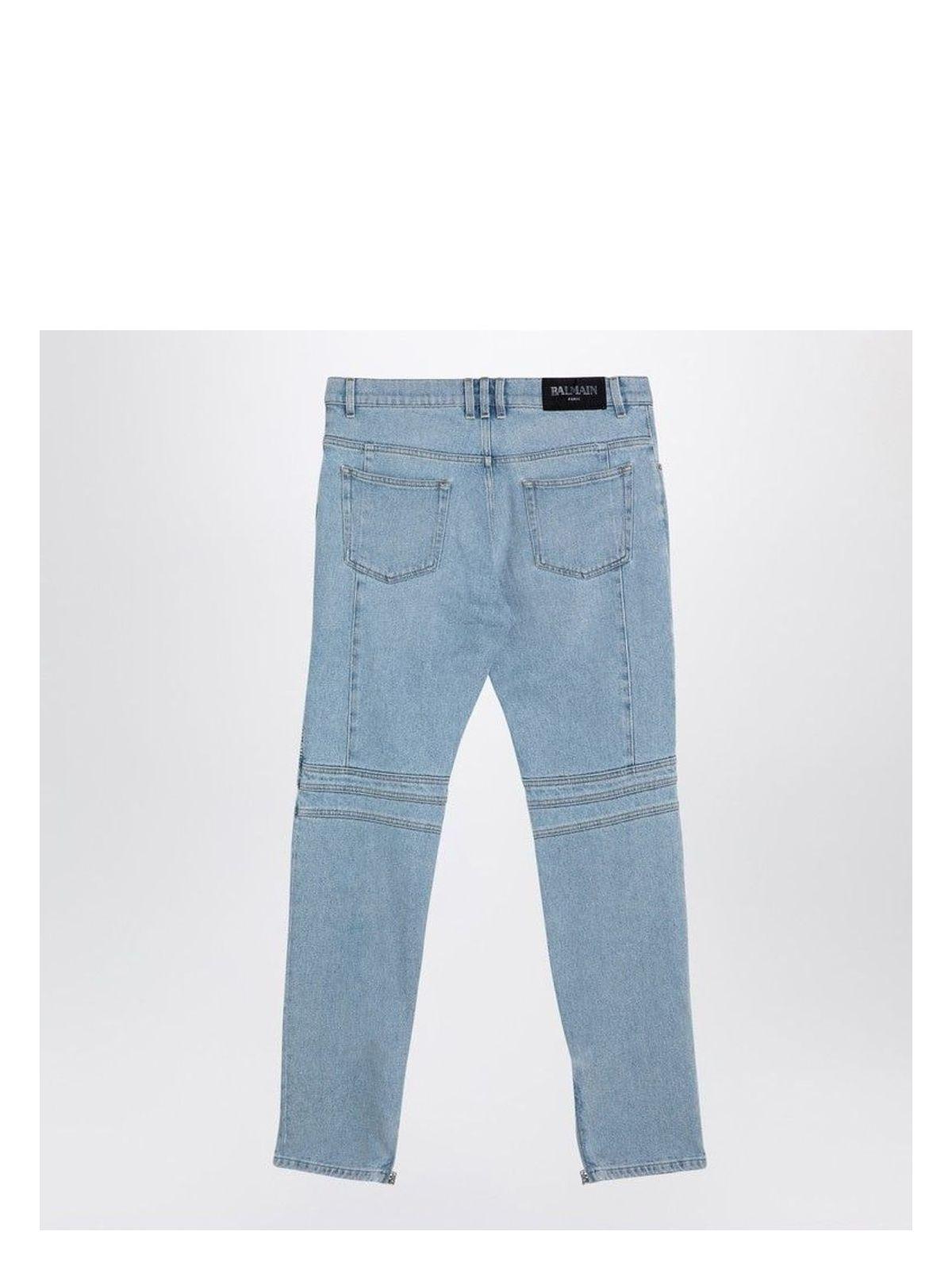 Balmain Men's Denim Biker Jeans in Light Blue