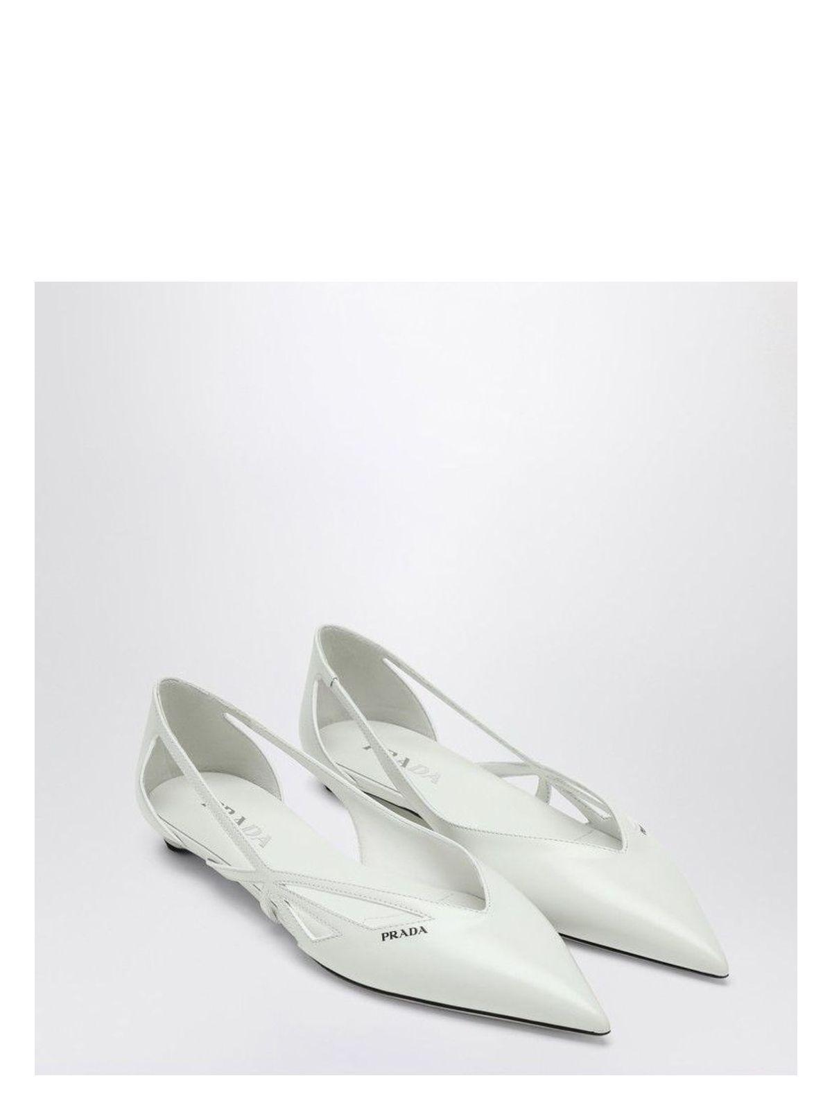 Prada Women's Cut Out Brushed Leather Ballerina in White