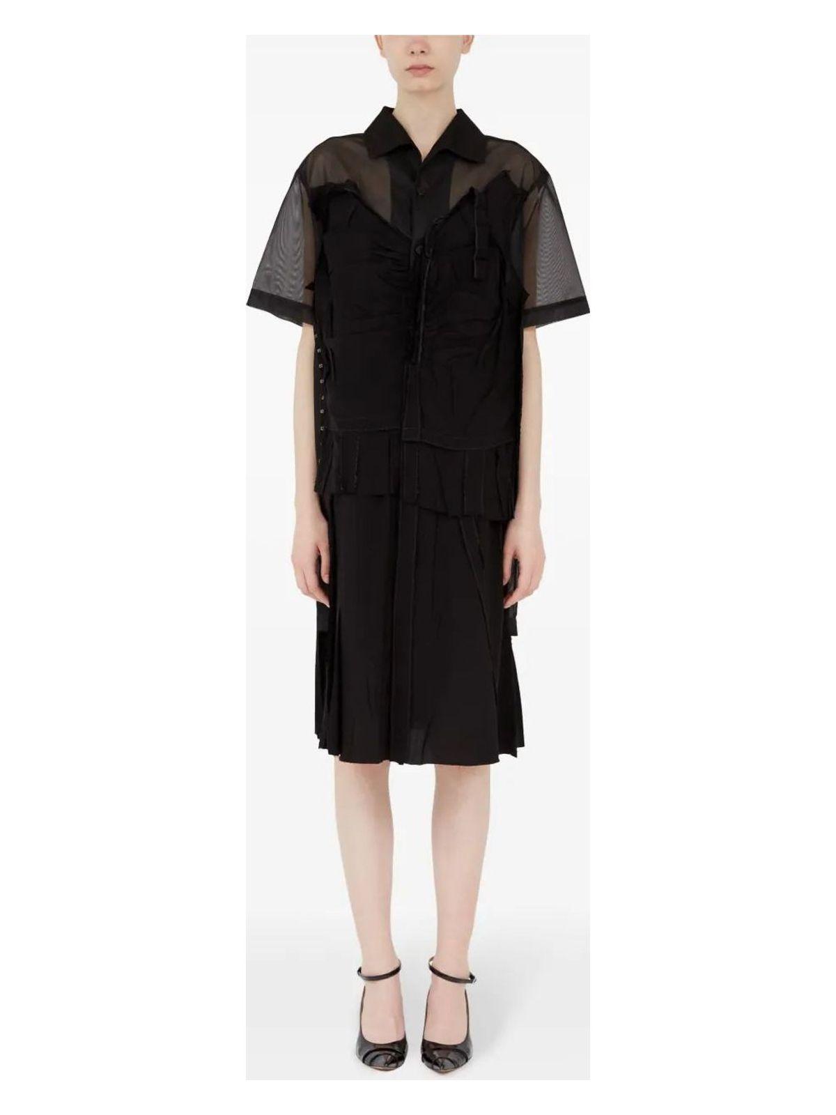 Maison Margiela Layered Midi Dress, Midi Polo Dress, Mesh Shirt Dress, Black Polyester Dress