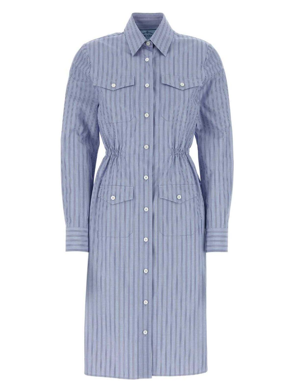 Prada Embroidered Chambray Shirt Dress