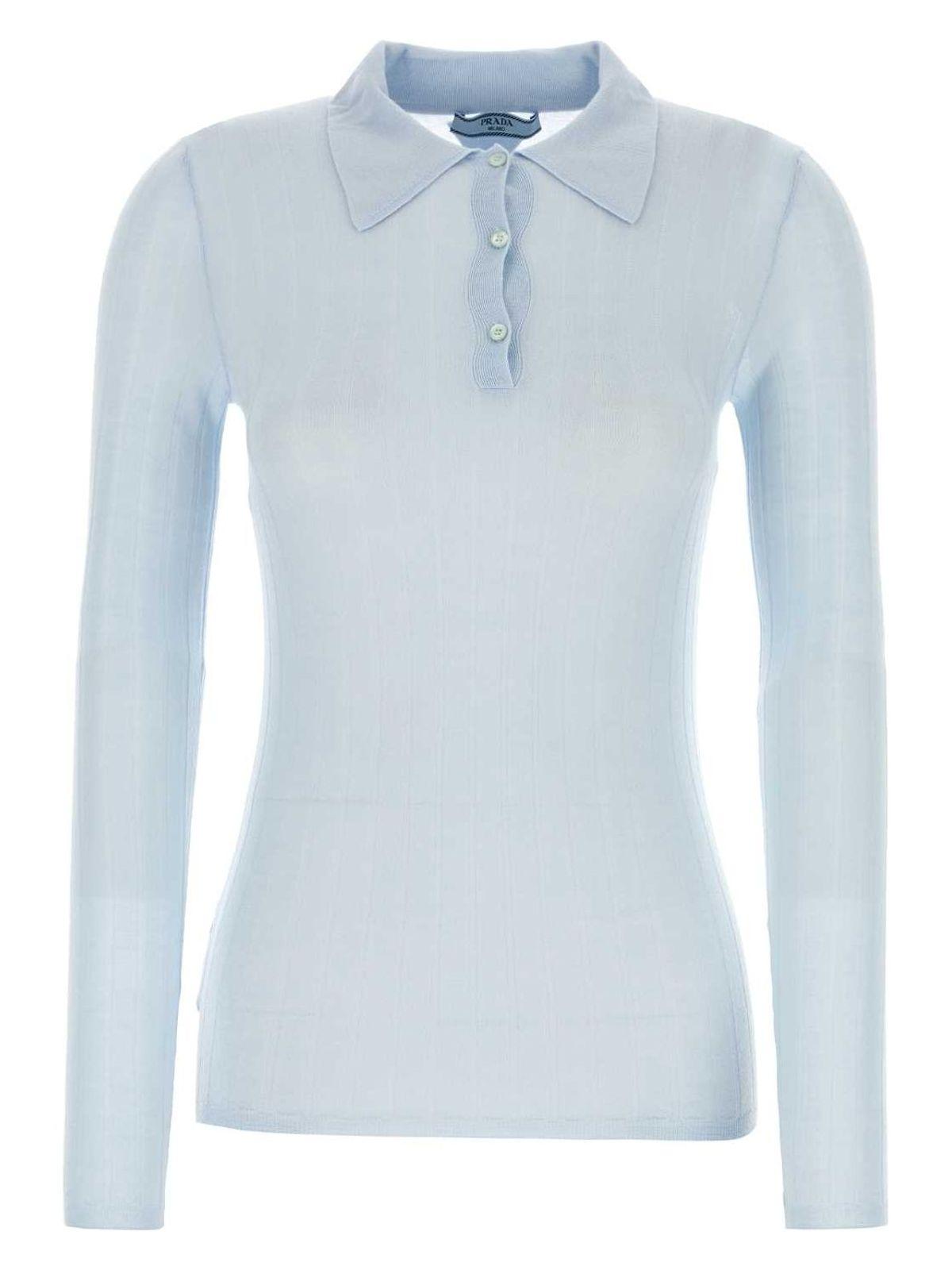 Prada Pastel Light Blue Cashmere Blend Polo Shirt