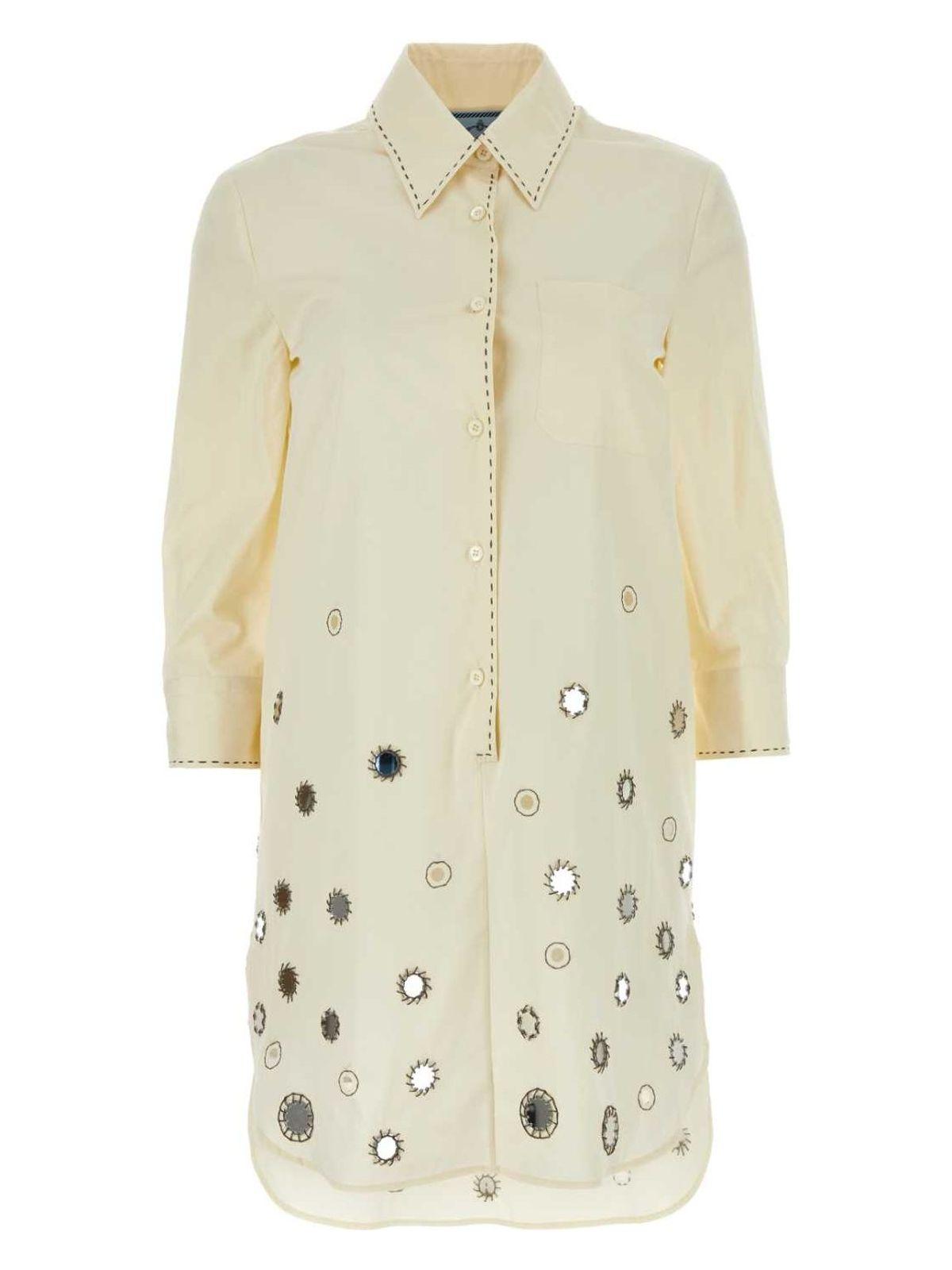 Prada Women's Sand Cotton Shirt Dress in Beige O Tan