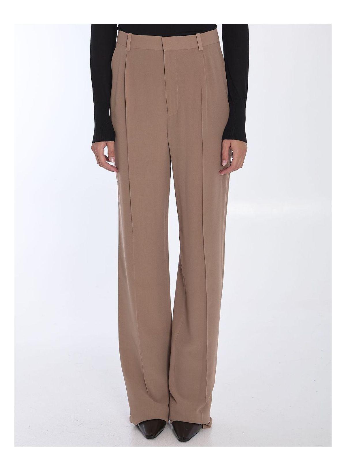 Saint Laurent Women's Silk Crêpe and PLI Georgette Trousers in Beige and Cappuccino
