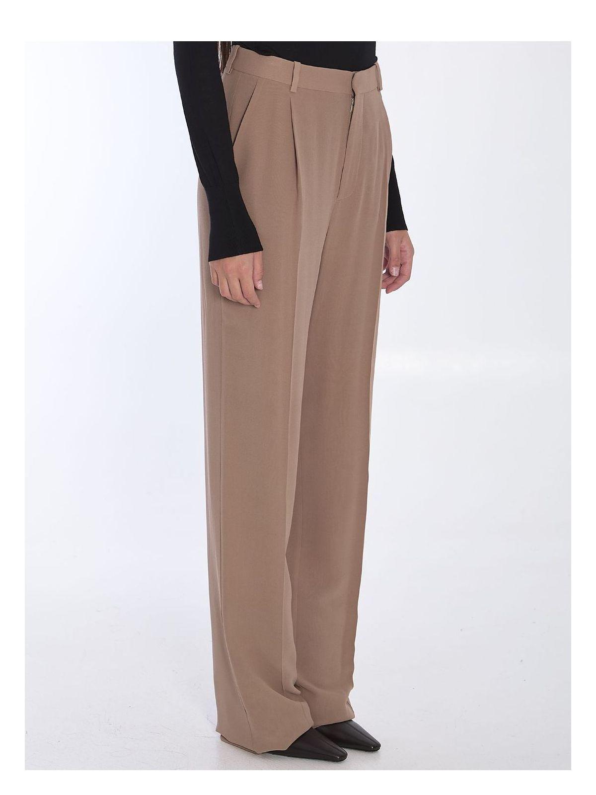 Saint Laurent Women's Silk Crêpe and PLI Georgette Trousers in Beige and Cappuccino