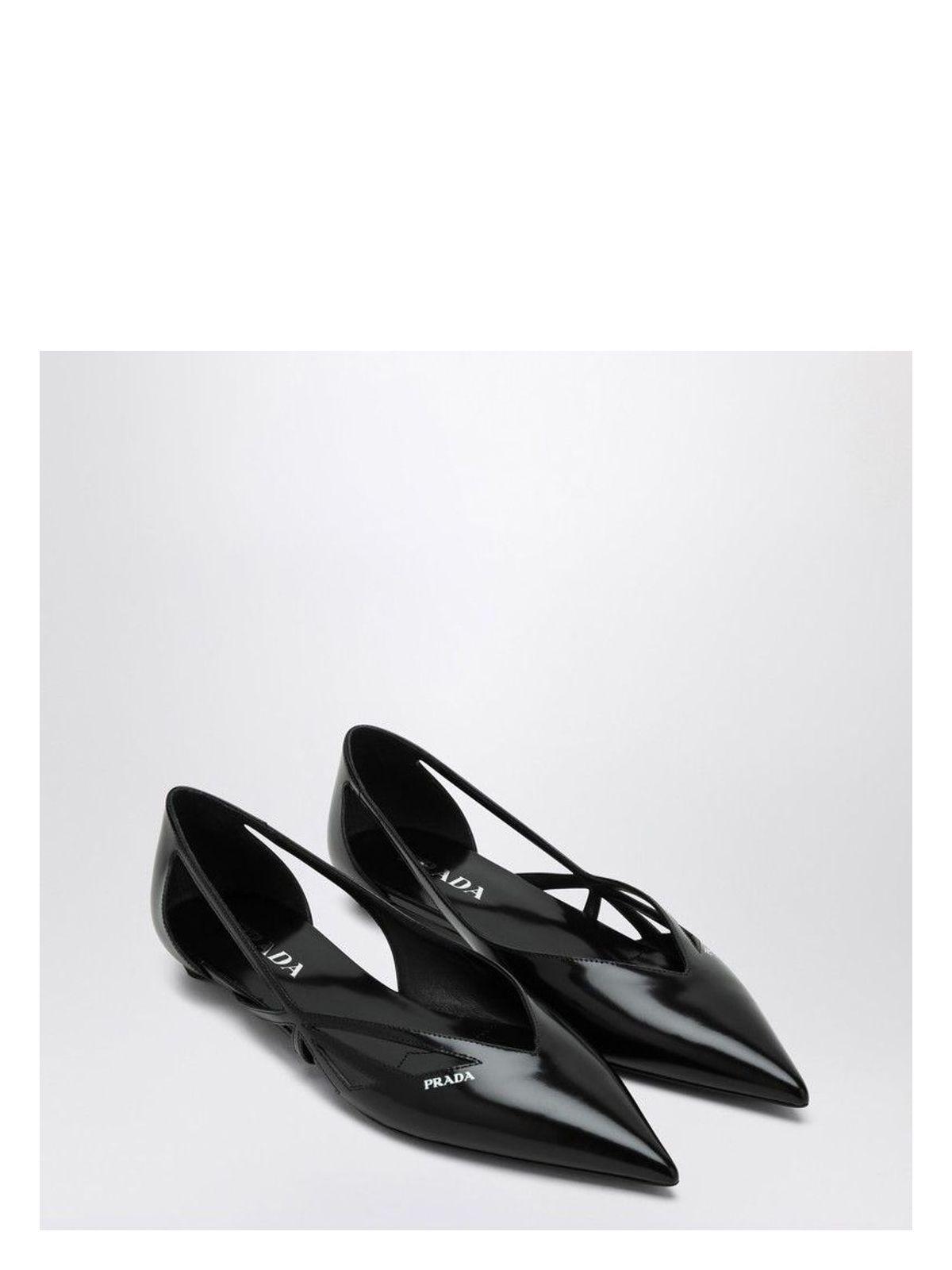 Prada Women's Cut Out Brushed Leather Ballerina in Black