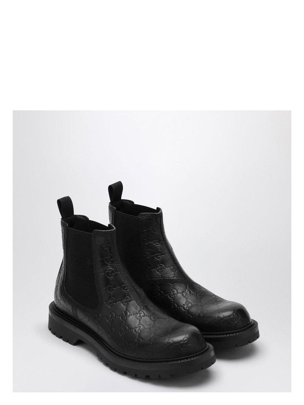 Gucci Men's Black Leather Ankle Boot With Web Detail