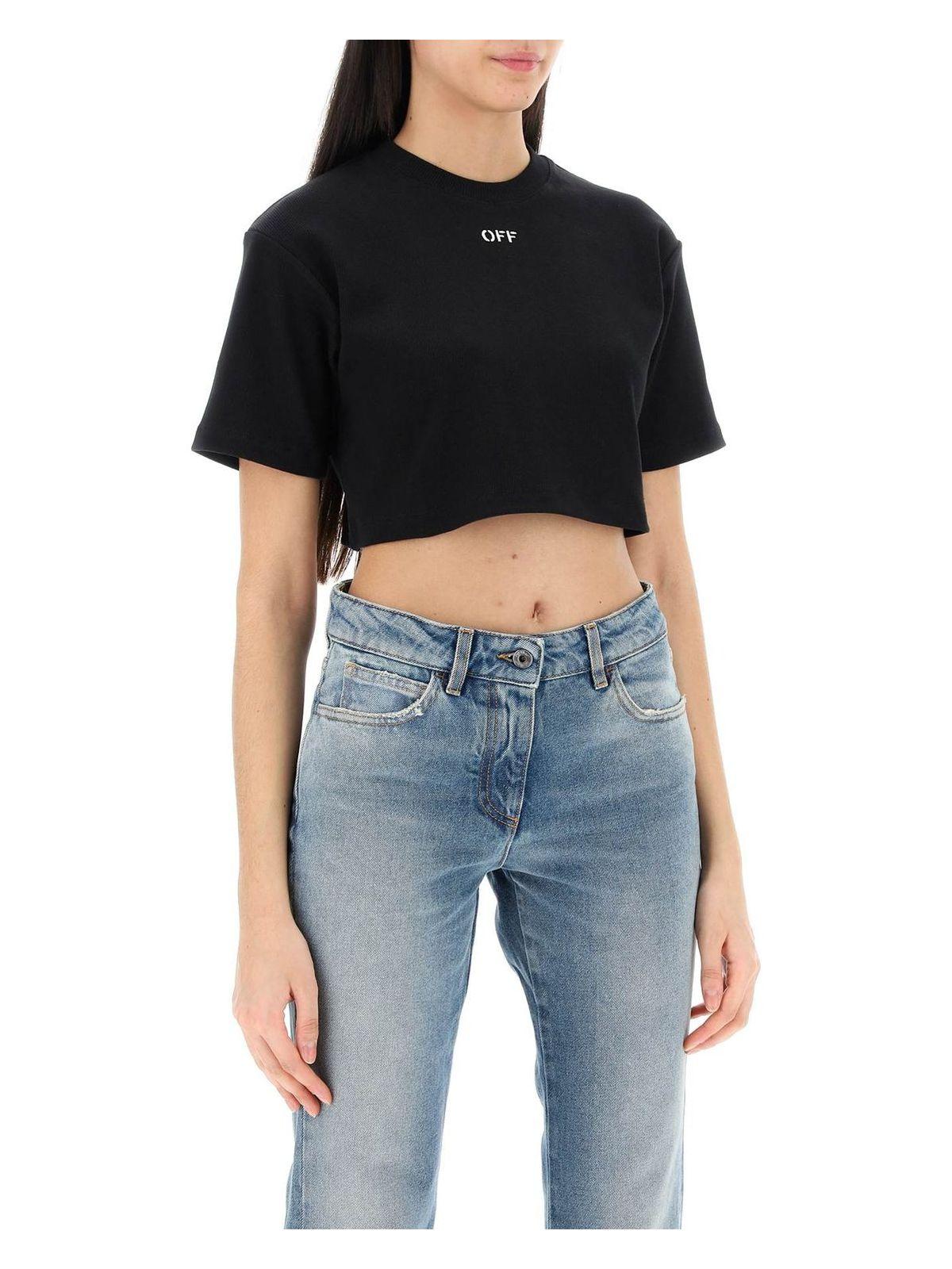 Off-White Women's Cropped T-Shirt with Logo in Black