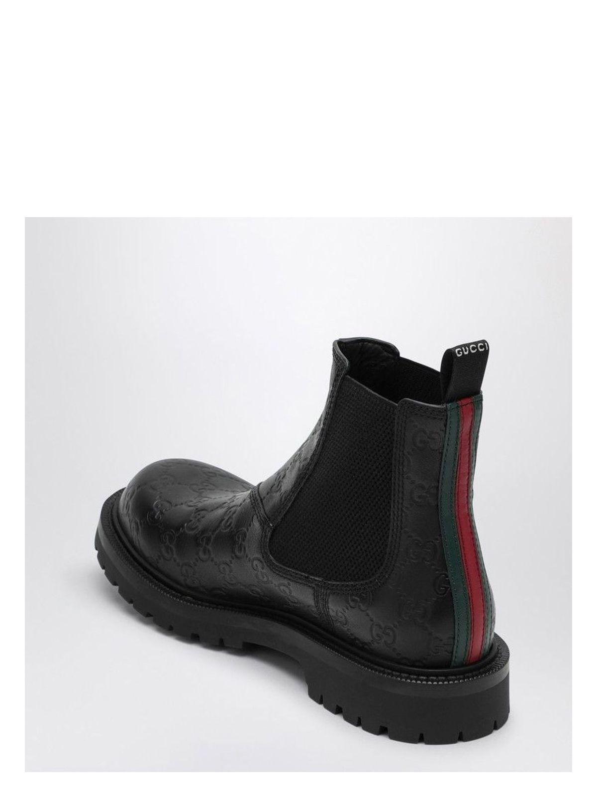 Gucci Men's Black Leather Ankle Boot With Web Detail