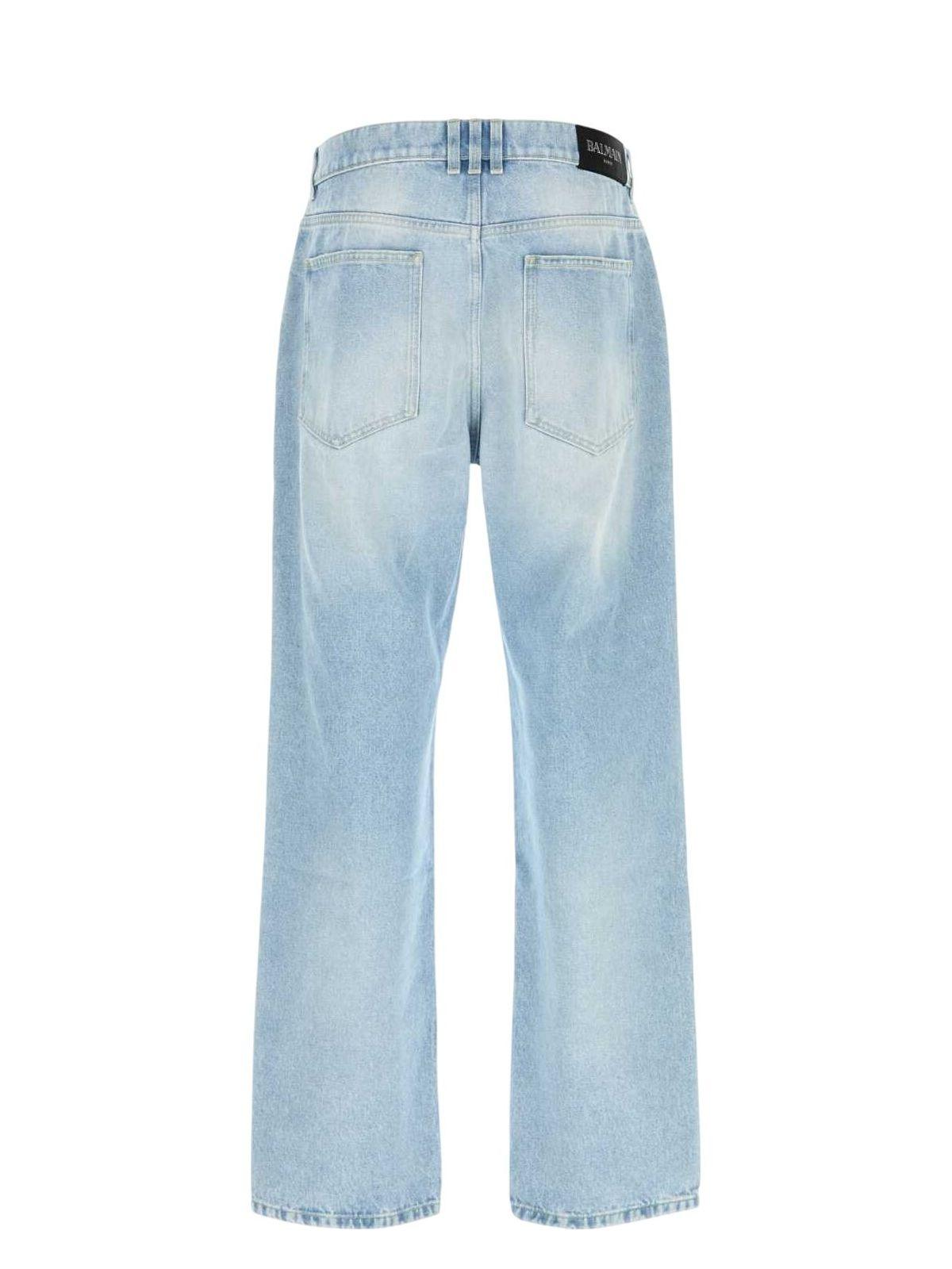 Balmain Men's Denim Wide-Leg Jeans in Light Blue