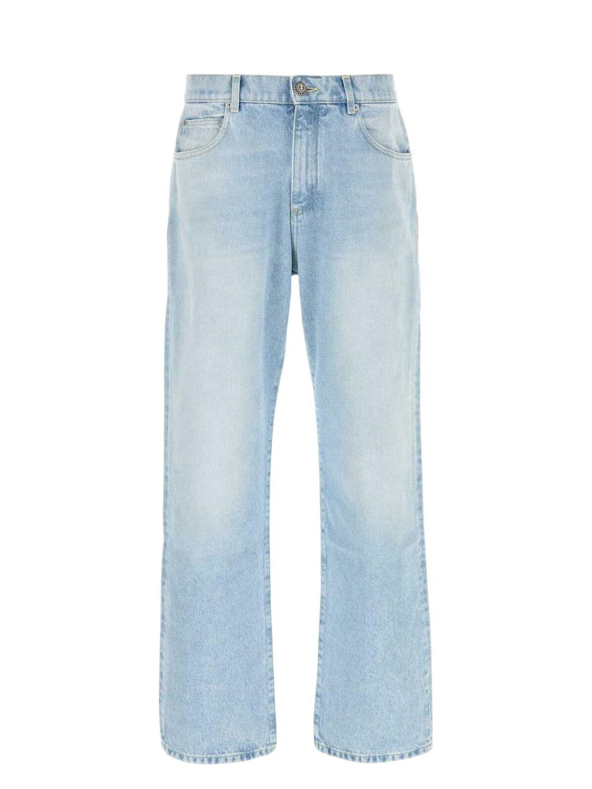 Balmain Men's Denim Wide-Leg Jeans in Light Blue