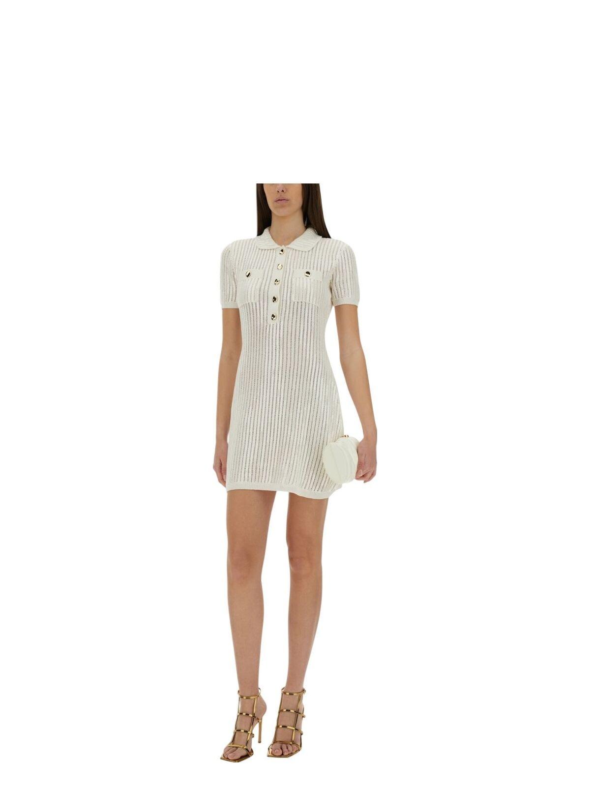 Self-Portrait Cotton Blend Knitted Dress in White