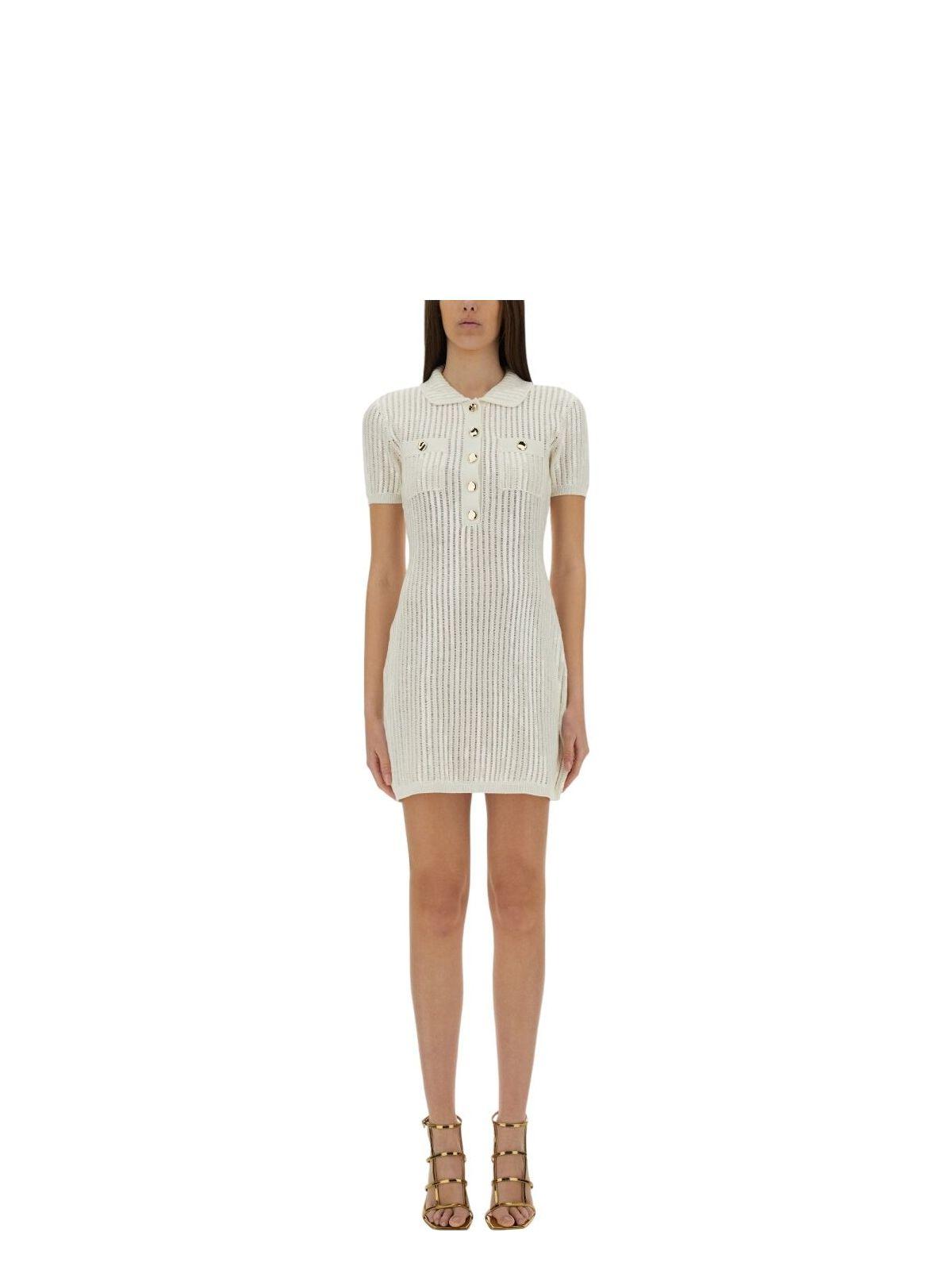 Self-Portrait Cotton Blend Knitted Dress in White