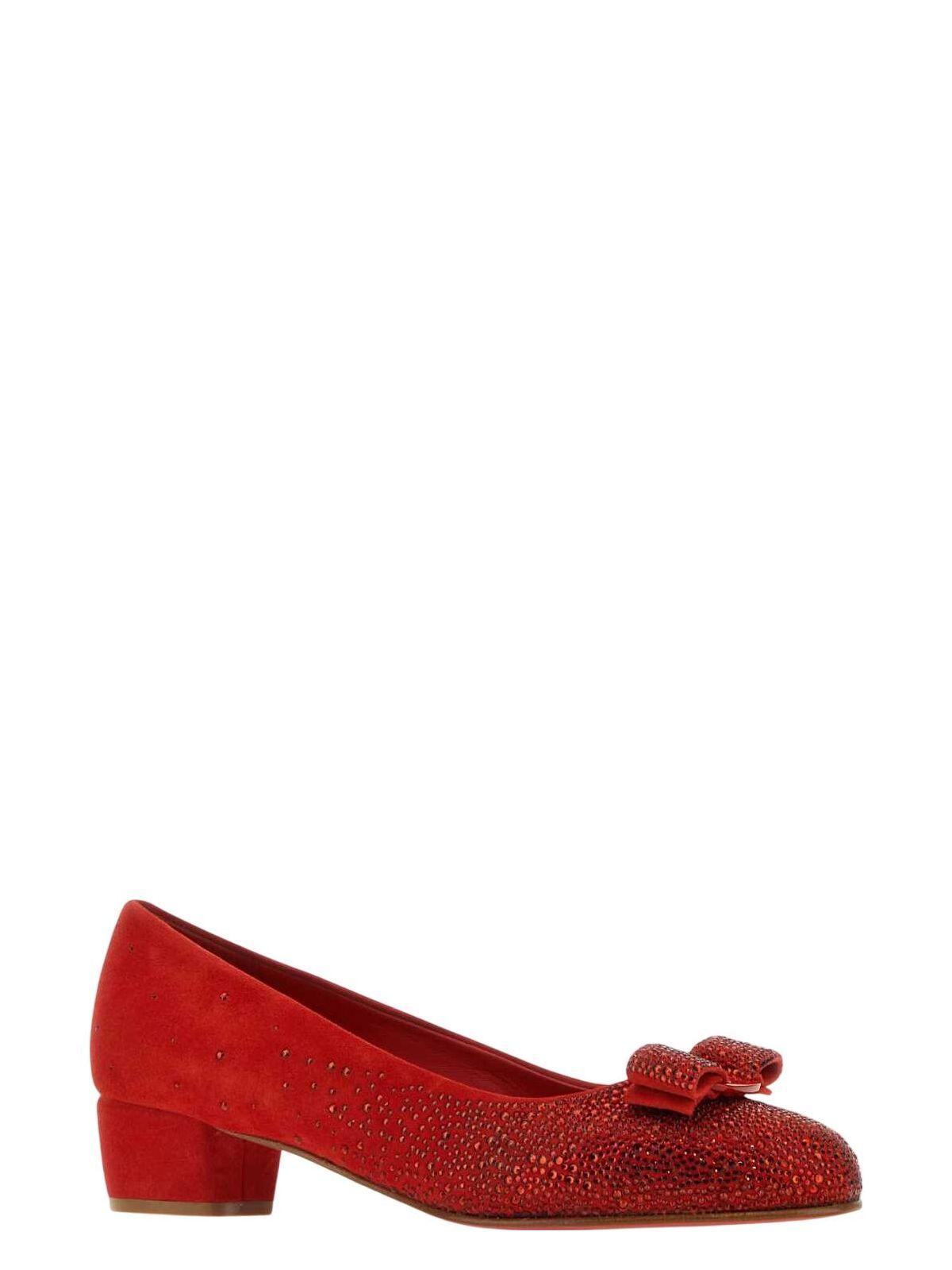 Ferragamo Women's Suede Vara Pumps in Red