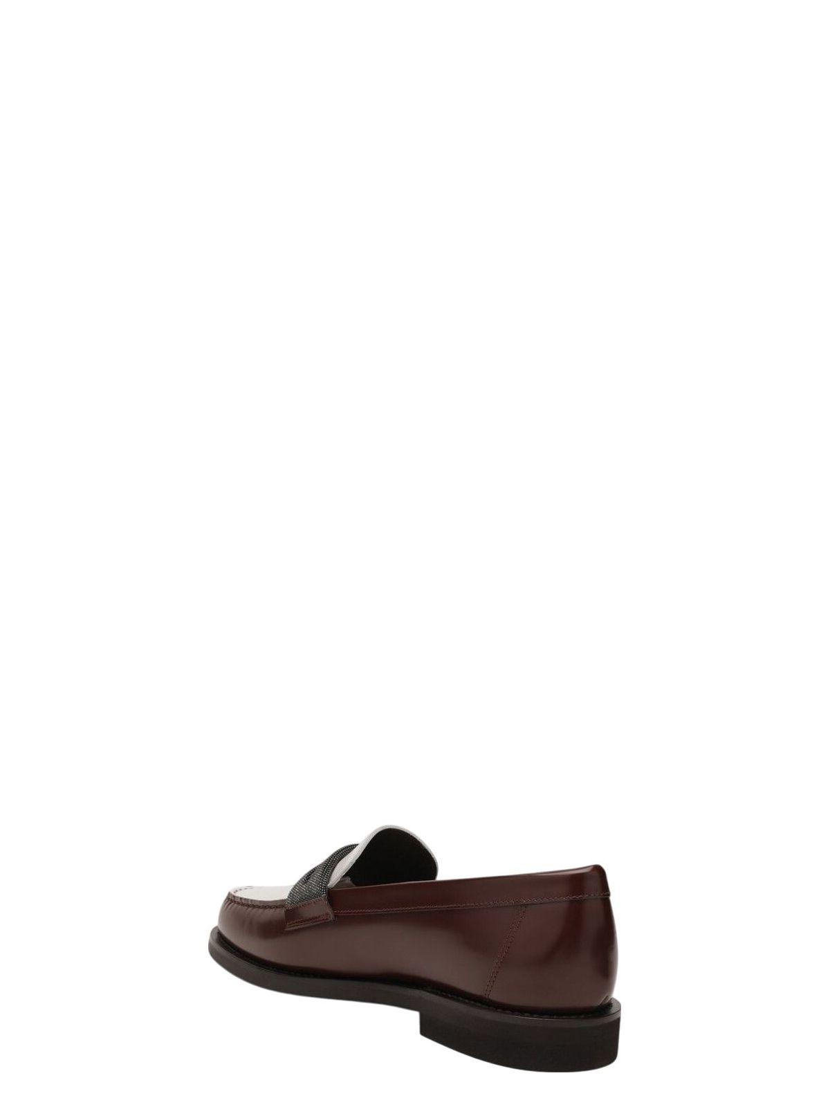 Brunello Cucinelli Women's Brown and White Loafers with Precious Clamp