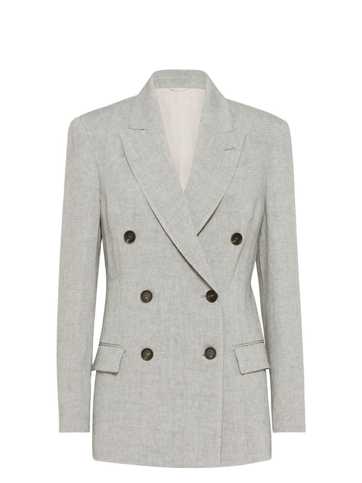 Brunello Cucinelli Women's Double-Breasted Jacket in Light Grey